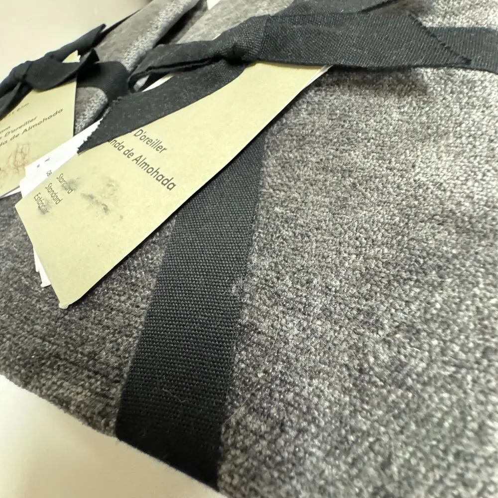 West Elm Striated Chenille Standard Size Pillow Sham Pair Graphite Gray NEW